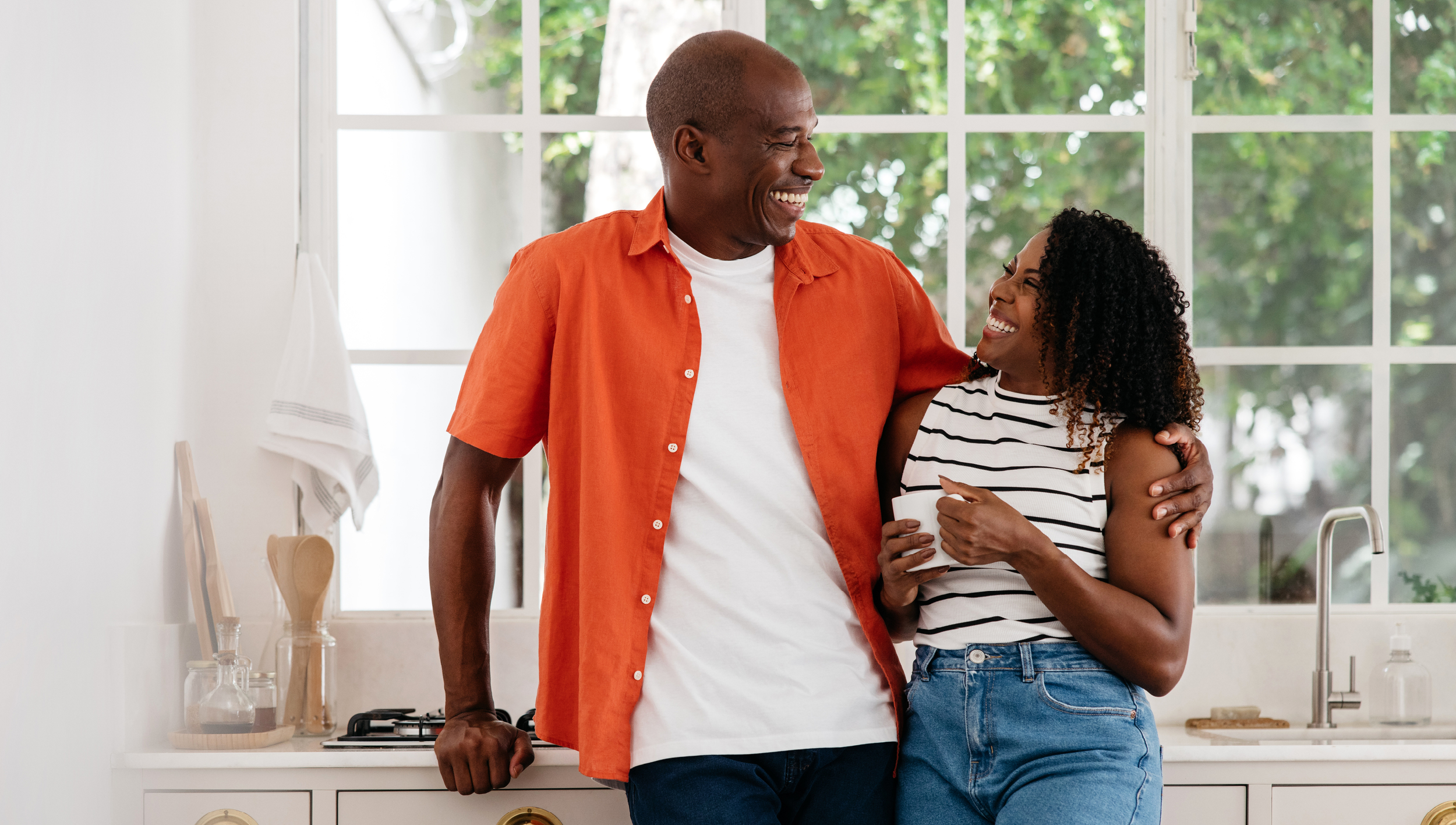 Family at home in kitchen