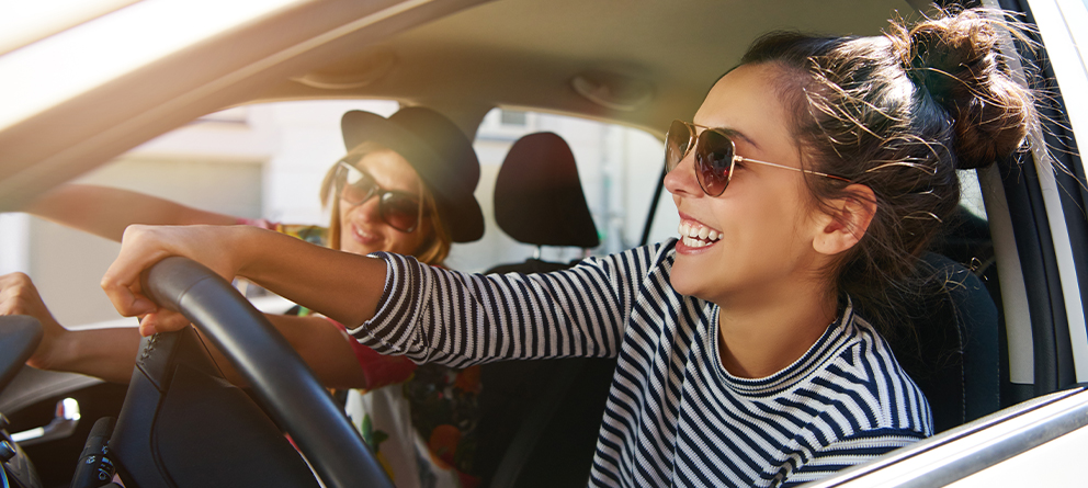 Young women in car