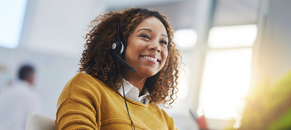 Woman wearing headset