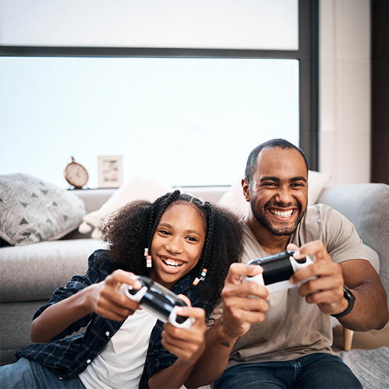 Family playing video games