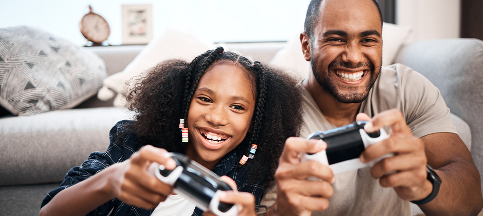 Family playing video games