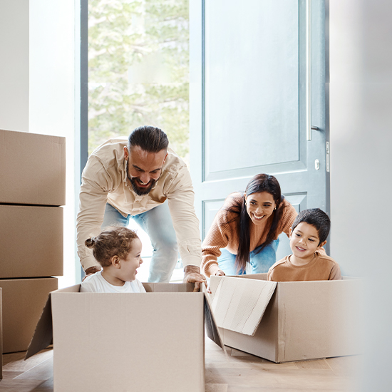 Family with boxes