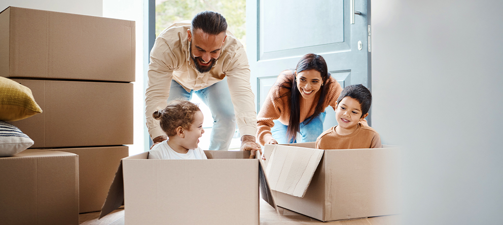 Family with boxes