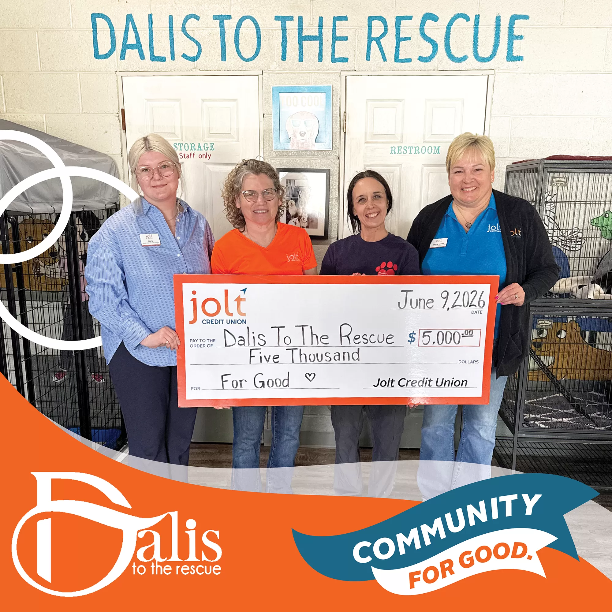Jolt Credit Union presenting a donation to Dalis to the Rescue